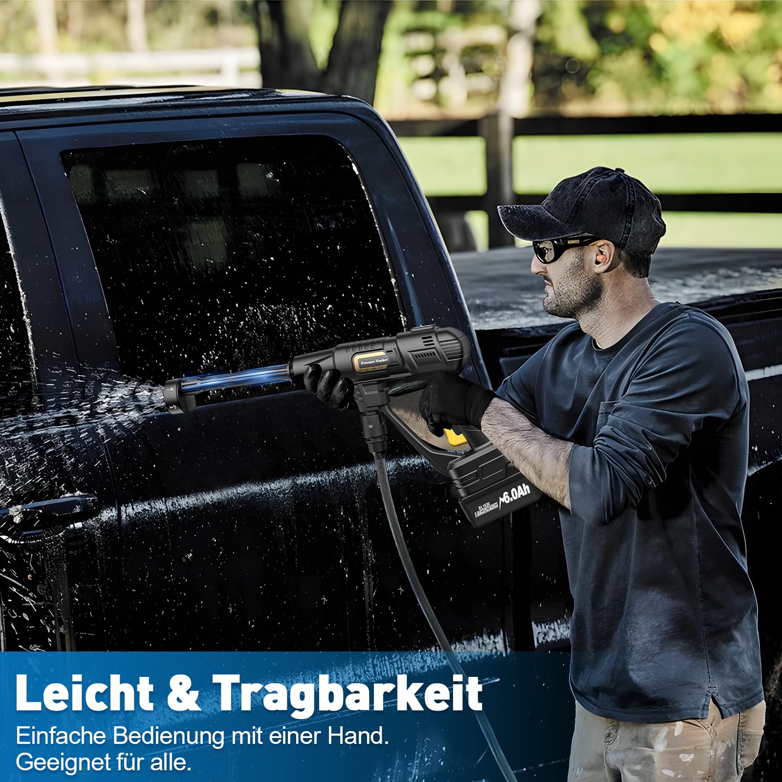 Akku Hochdruckreiniger für Makita 18V Akku, Mobile Reinigung und Bewässerung Druckreinigerpistole, Druckreiniger mit 6-IN-1 Düse [21V, 20 Bar, 4 L/min] für Auto, Garten (Ohne Akku)