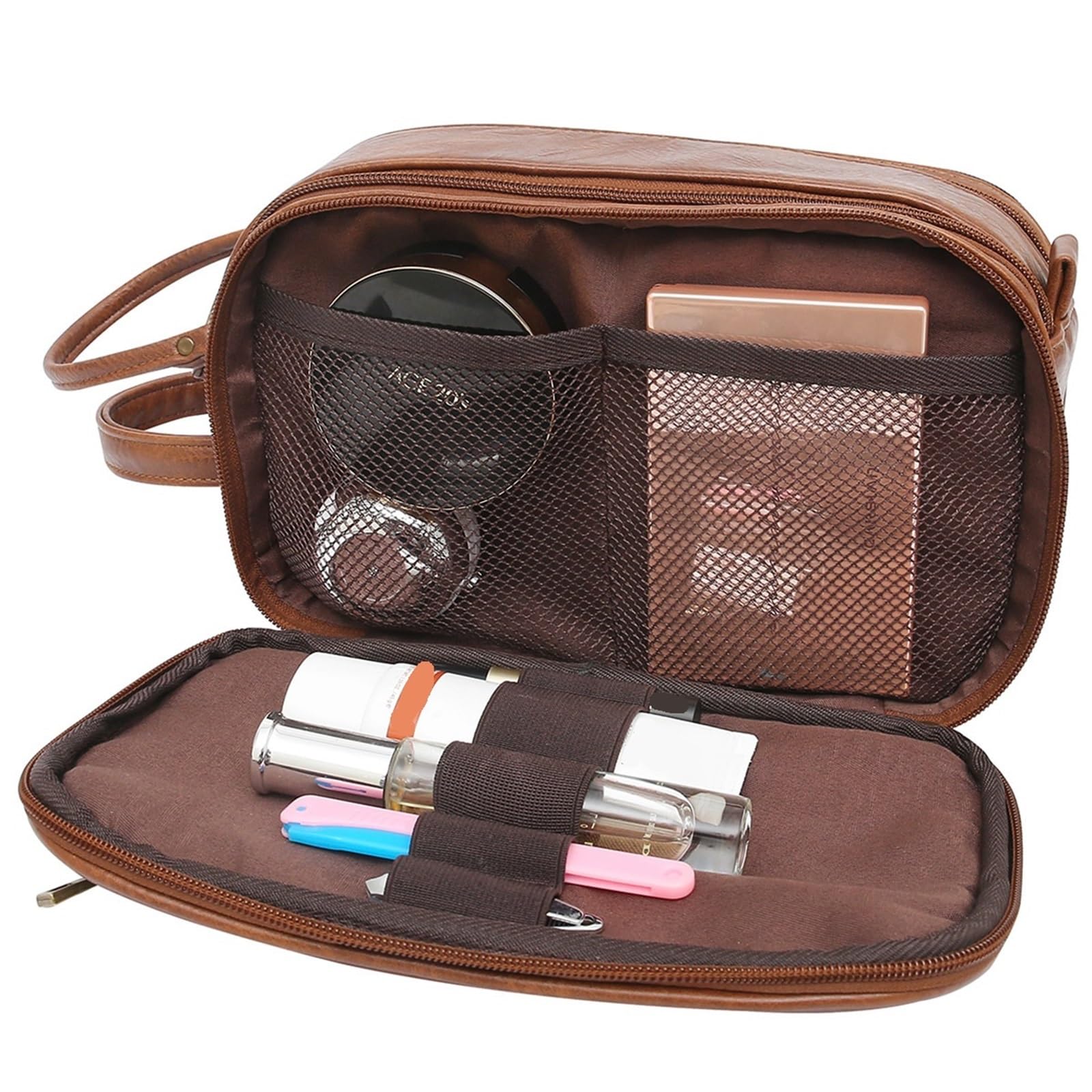 1 Neceser for Hombre, Grande, Resistente al Agua, for Viaje, for Afeitado, Organizador de artículos baño y cosméticos para Mujer(Brown)