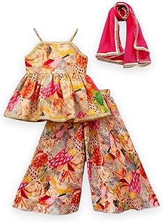 KidsFlower Girls Ethnic Wear Floral Printed Sharara Set with Dupatta, Festive Occasion Price In India