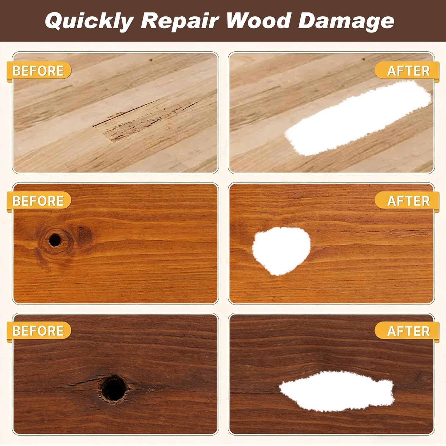 Wood Putty, White Wood Filler Paintable Sandable Stainable for All Purpose, 9.87OZ Wood Filler Putty for Furniture, Cracks, Holes Repairs, Water Resistant for Indoor and Outdoor Use