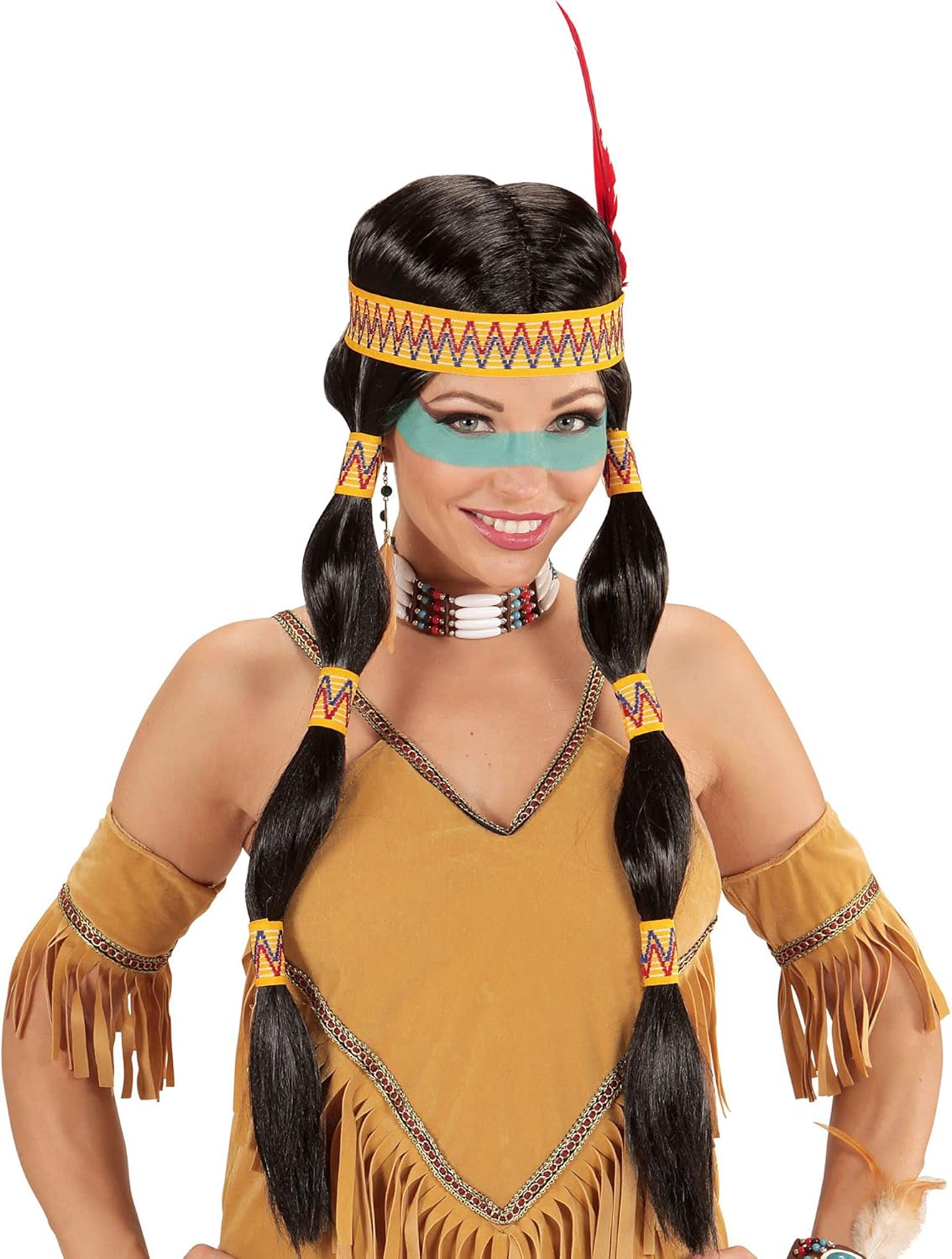 WIDMANN wdm93332 ? Indian Squaw Wig With Head Band and Feather, Black, One Size