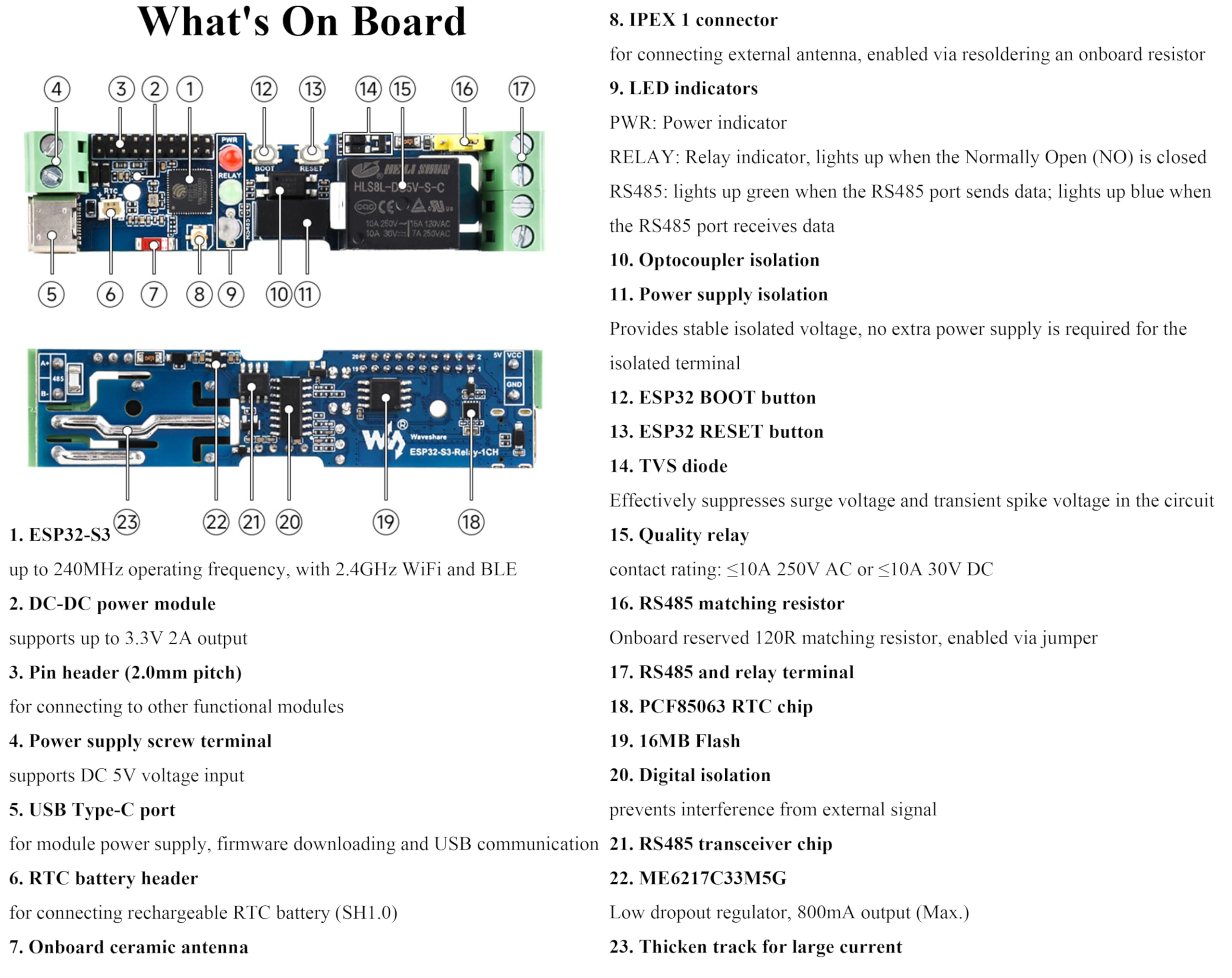 Placa de control industrial ESP32-S3 con interfaces de comunicación RS485 y CAN, soporta comunicación Wi-Fi, Bluetooth, RS485, CAN, múltiples circuitos de protección integrados, para el mercado AIoT