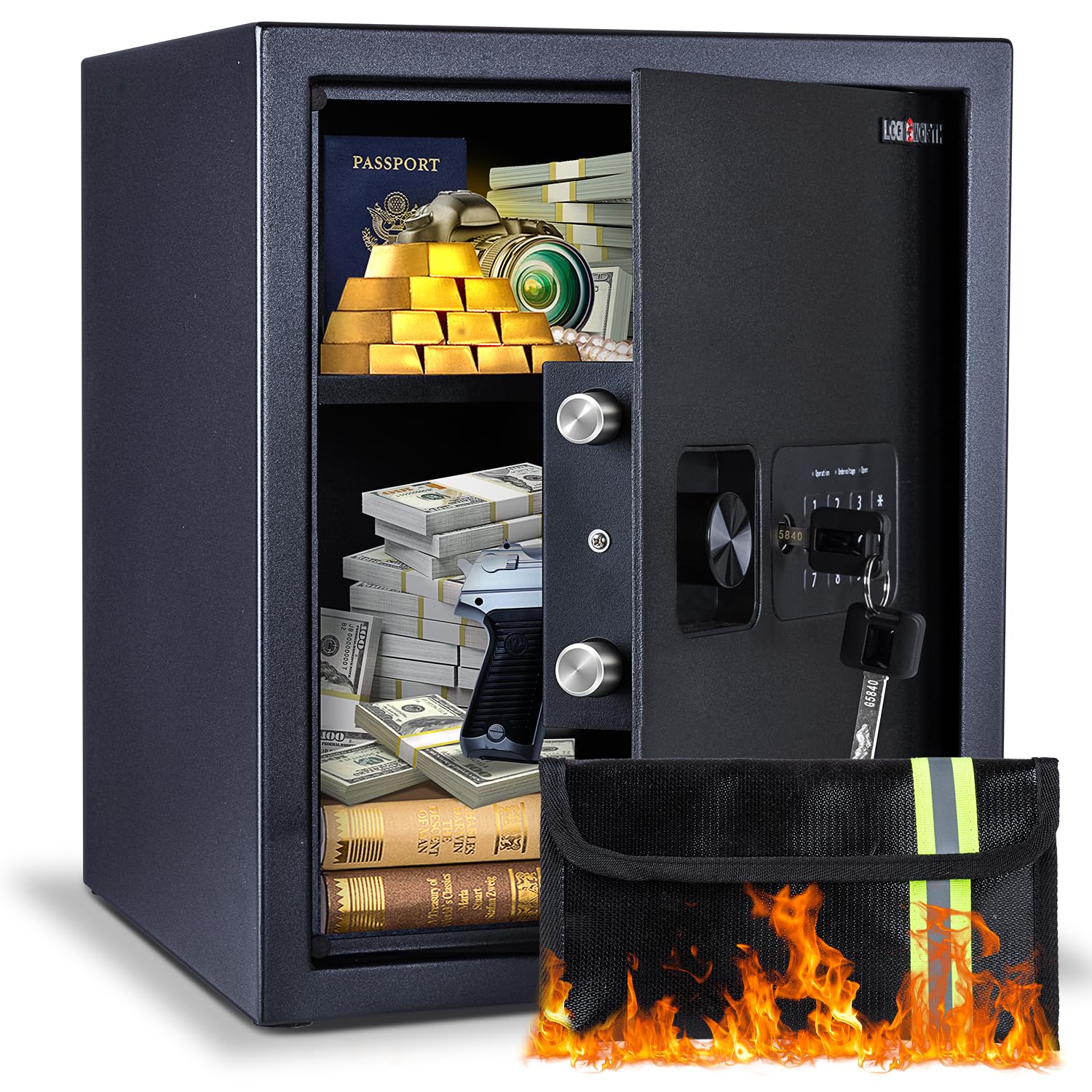 Safe Box, 1.8 Cubic Feet Home Safe With Fireproof Waterproof Bag, Security Safe Box For Money - View #4