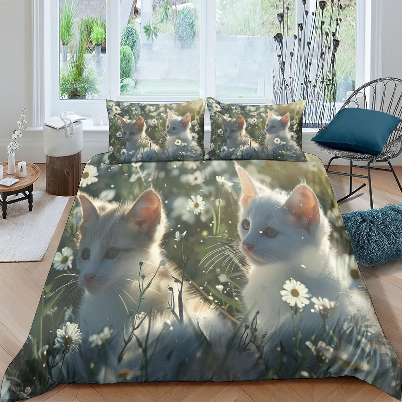 Housse de couette chat parure de lit 200x200 respirante pour literie double garcon et adulte