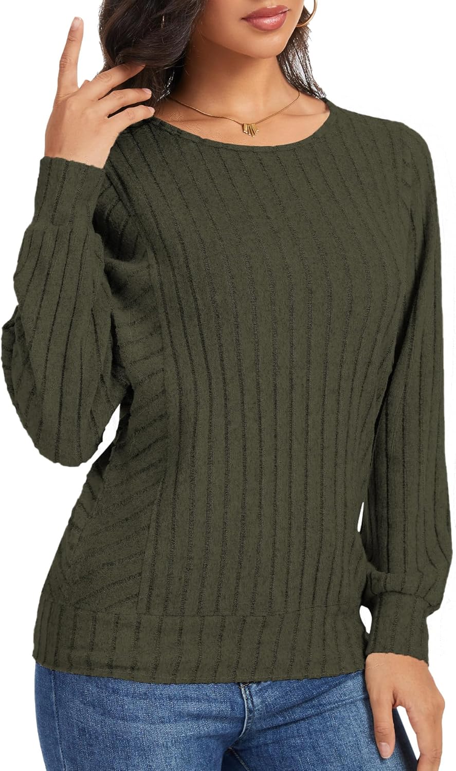 Womens Batwing Long Sleeve Shirts Lightweight Sweaters Work Tunic Tops Dressy Casual Loose Fit Fall Clothes 2025 - Image 3