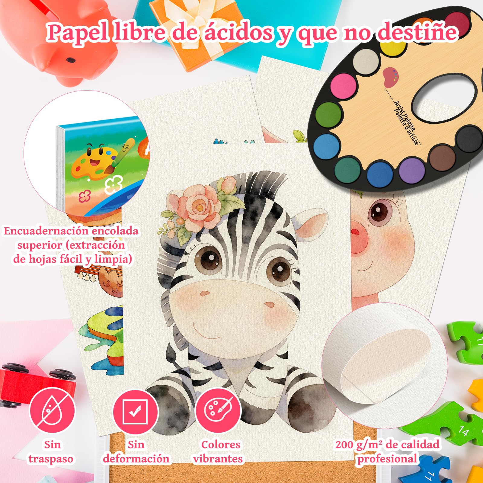 Elfew Pintura con Acuarelas para Ninos de 4 A 8 Anos, Libro para Colorear con Acuarelas, Juego de Acuarelas, Regalos para Niñas y Niños