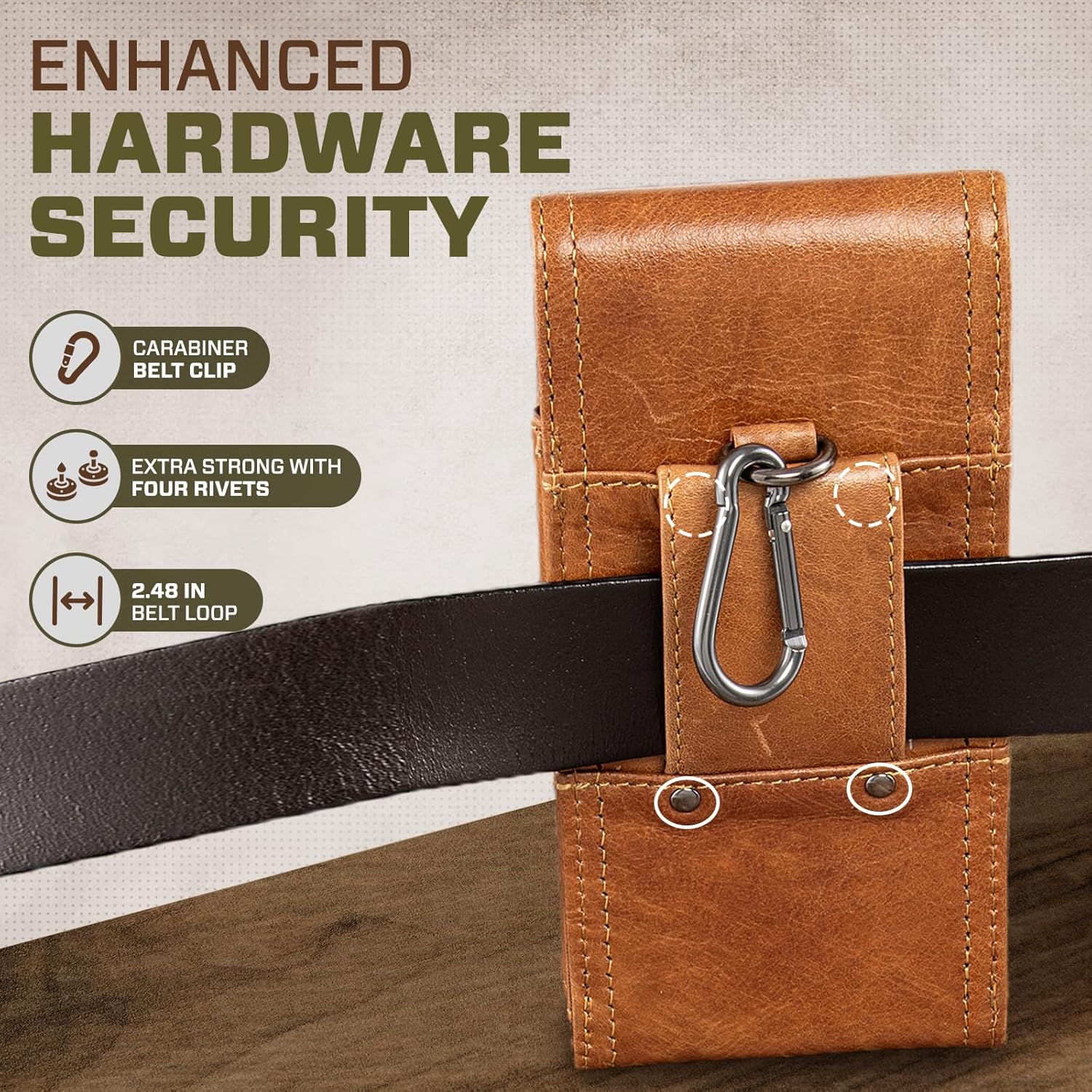 Hengwin Genuine Leather Cell Phone Holster Fit for iPhone 17 Pro Max 16 Pro Max 15 Pro Max 14 Pro Max Samsung S24 Ultra S25 Ultra Holster Belt Case with Belt Clip/Loop Phone Holder for Men (Brown) - Image 5