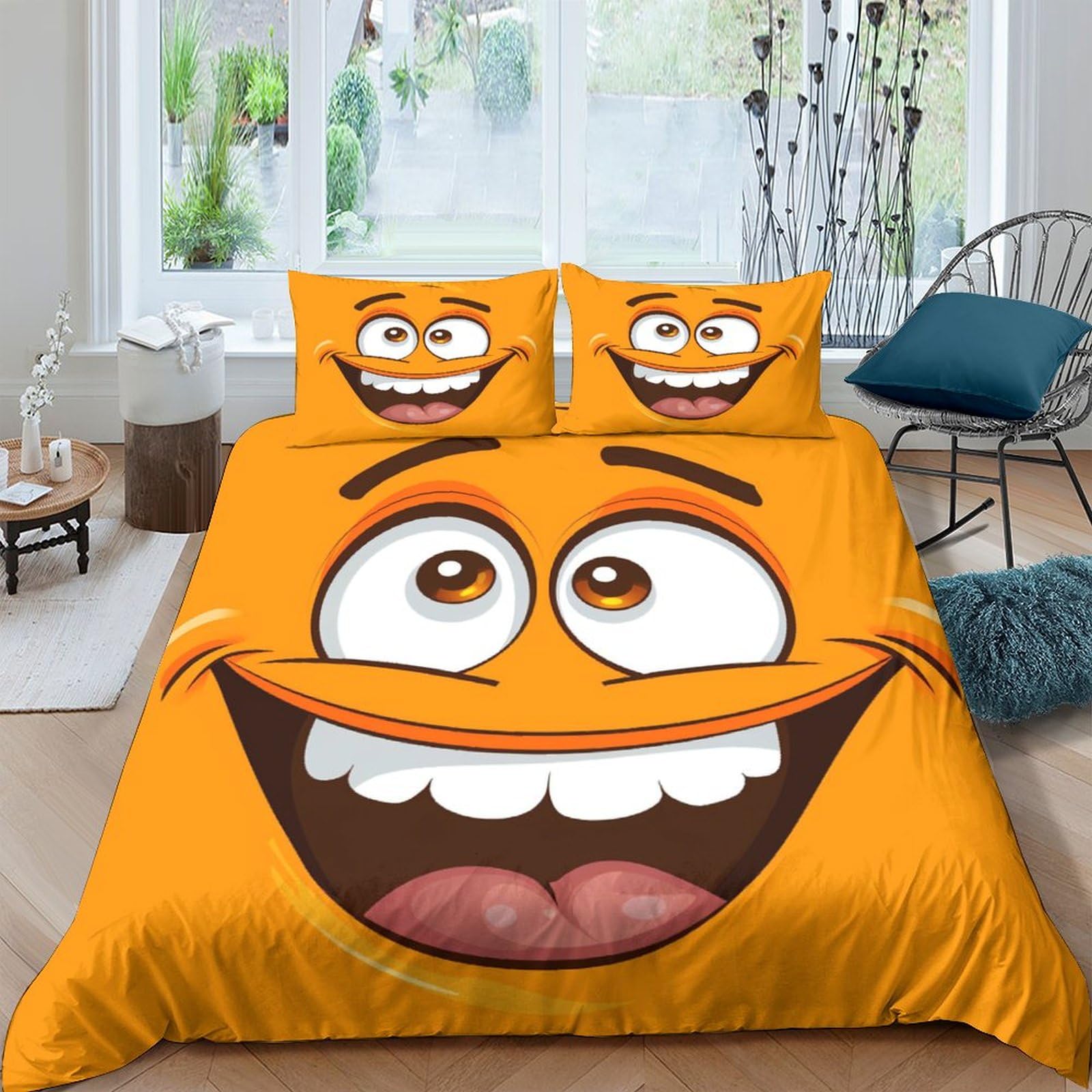 VesFy Cute Smiling Face Comforter Cover Bedding Set Cute Patterns Duvet Cover Set 3D Printed Microfiber Zipper Closure Pillowcases For Boys Girl Women Men Quilt Cover For Bedroom King（220x240cm）