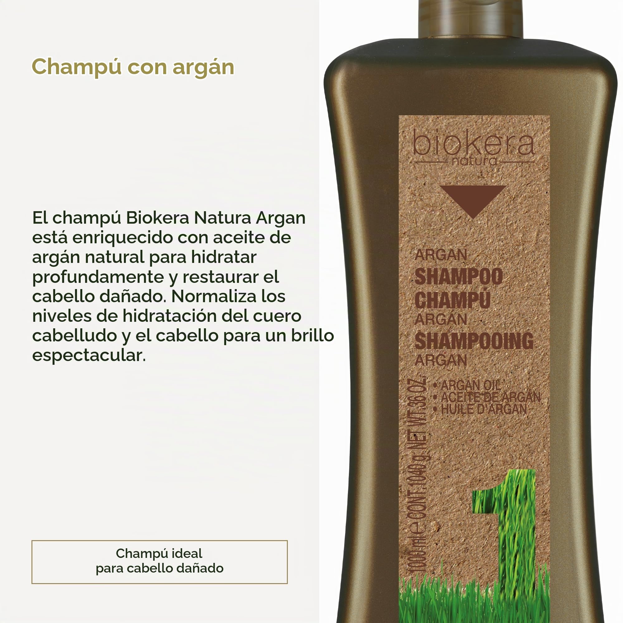 SALERM - Champú Argán Biokera Natura - 1000 ml - para Cabellos Dañados - con Aceite de Argán y Algodón - Hidratación Profunda Cabello - Limpieza Suave y Efectiva - Melena Brillante