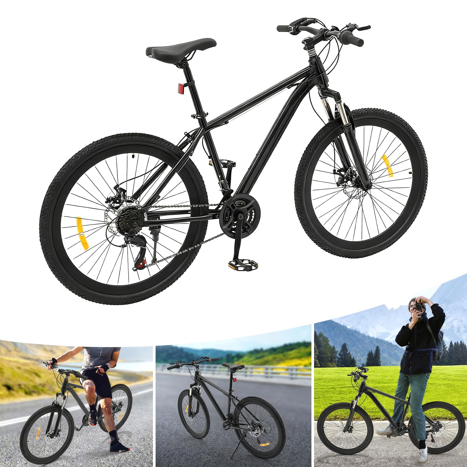 Vélo VTT de 26 pouces avec mécanisme de changement de vitesse à 21 vitesses pour 1,65 à 1,80 m de hauteur, frein à disque, type de suspension de roue avant, jusqu'à 100 kg, pour garçons