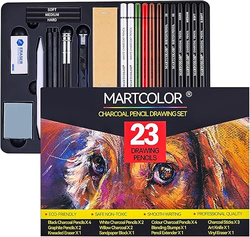 Miniatura 10 de MARTCOLOR Lápices de carbón para dibujar, 10 piezas (S-suaves, Ex-suaves, suaves, medianos y duros) lápices de carbón para bocetos, sombreado, mezcla