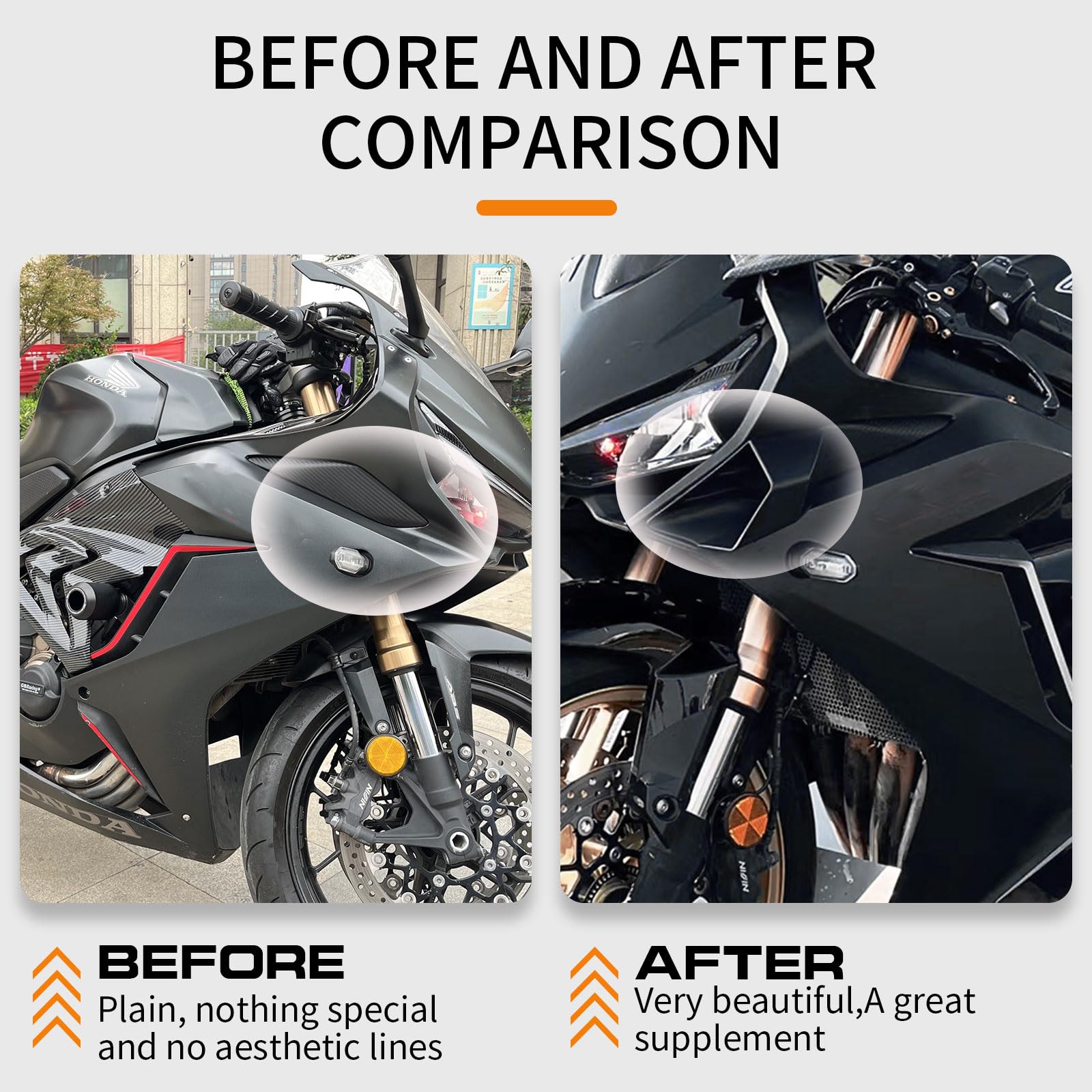 WOOGA Spoilers nus de force de descente latérale de moto aile de carénage Aile de déflecteur d'air pour Ho&n&da CBR650R 2019 2020 2021 2022 2023 Su&zu&ki GSX250R (Noir mat)