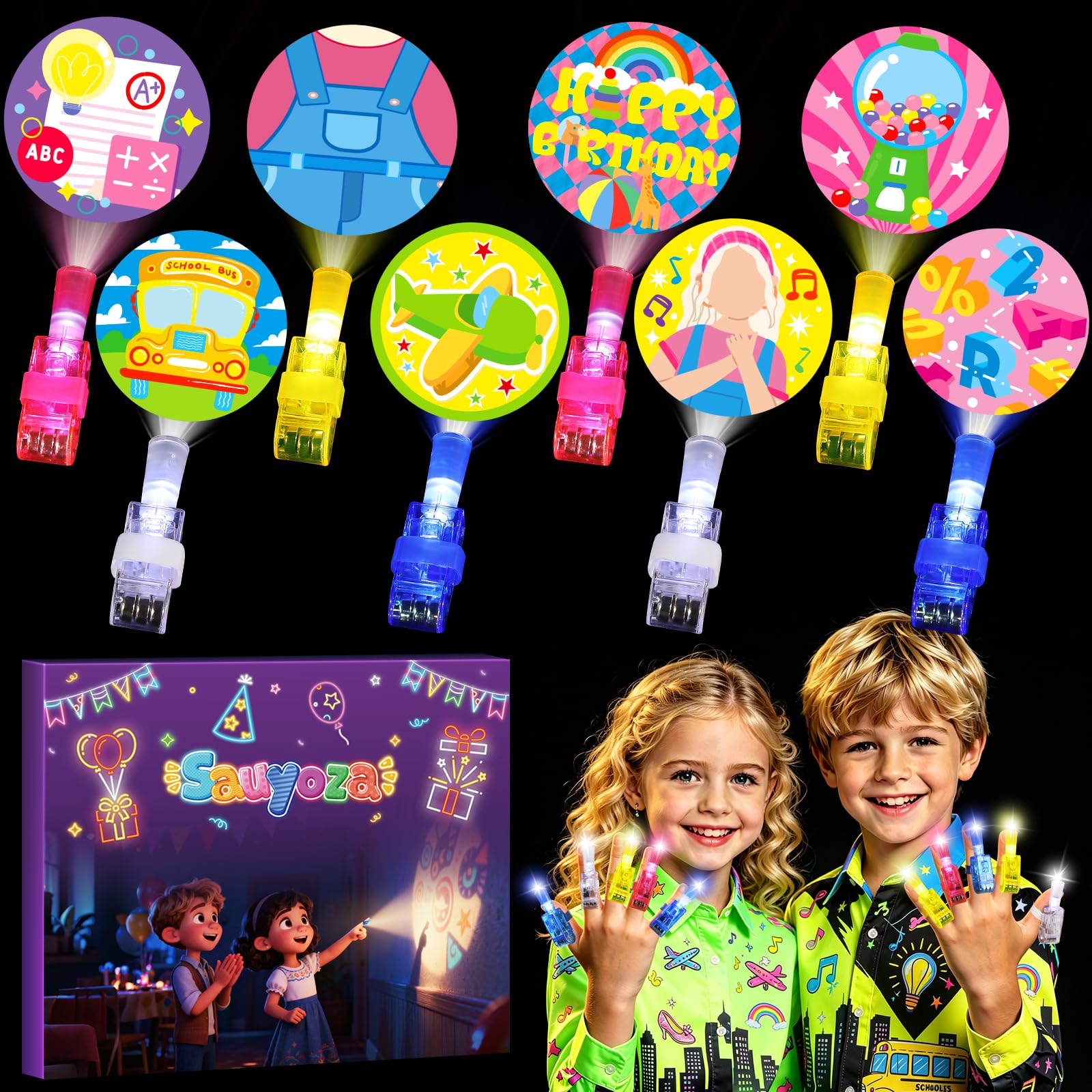 36 Pack Cartoon English Teacher Party Favors LED Finger Lights for Kids