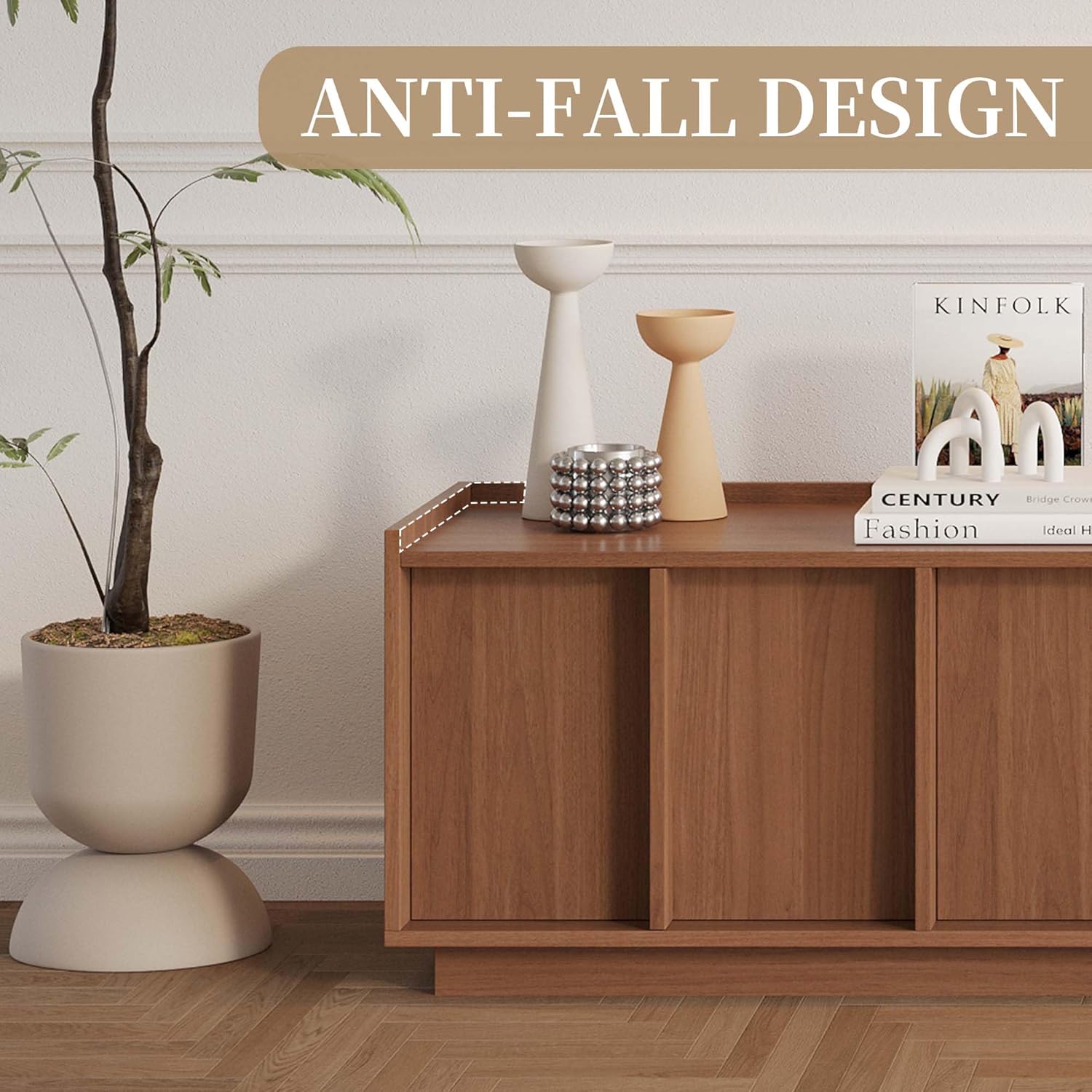 TV Stand 78.74", Mid Century Modern TV Console with Storage Cabinet, Television Stand with Shelf for Living Room Bedroom, Wood Entertainment Center for 75 inch TVs