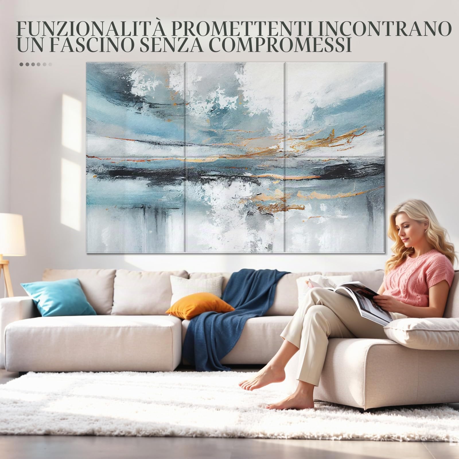 Pannelli acustici artistici, 6 pack grandi dipinti da parete autoadesivi, per decorazione parete, pannelli fonoassorbenti per studio di registrazione (180×120CM, Lake of the Sky) | Grandi pannelli decorativi autoadesivi fonoassorbenti, pannelli sonori per