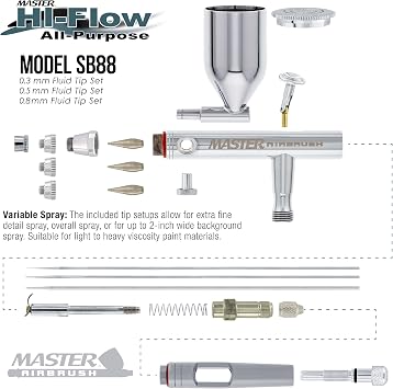 Master Airbrush SB88 Pro System - Dual-Action Side Feed Airbrush, Tank Compressor, 3 Nozzle Sets (0.3, 0.5, 0.8mm), 1/2oz Gravity Cup, How To Guide - Spray Auto, Hobby