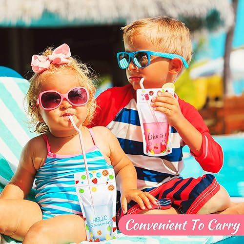 Miniatura 2 de 200 bolsas de bebidas con cremallera estilo carta de frutas bolsas de plástico para bebidas bolsa de bebida resellable bolsa de pie con 200 pajitas