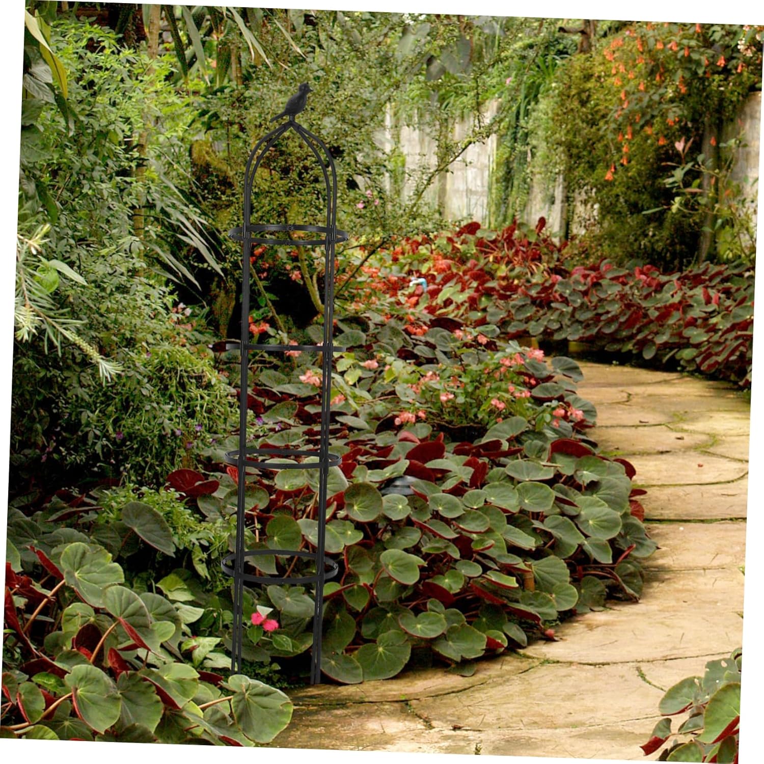 POPETPOP Metal Garden Trellis Heavy Duty Obelisk Plant Support for Roses Cucumbers Bird Motif Decorative Climbing Frame