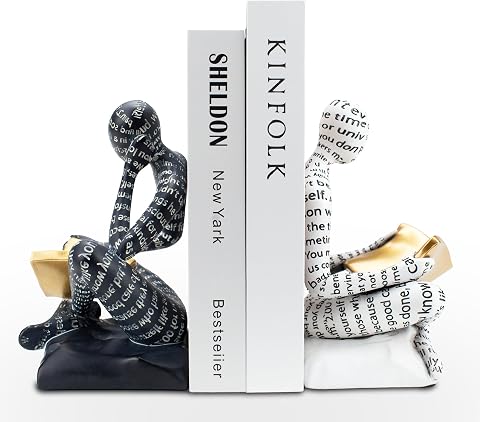 BANOMII Heavy Duty Decorative Bookends, Black and White