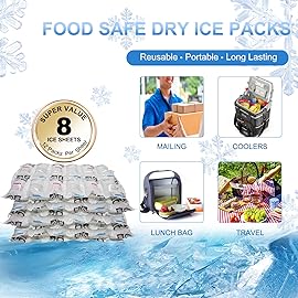 RAINBOW Dry Ice Packs for Shipping Long Lasting (8 Sheets, 12 Packs/Sheet), Reusable Lightweight Food Ice Pack Sheets for Lunch Boxes or Coolers, Shipping Frozen Food, 7 X 13 - Cut to Any Size
