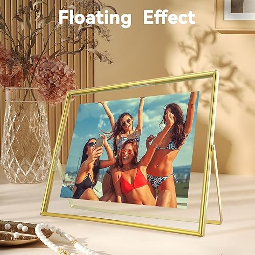 Miniatura 4 de Marco flotante dorado, 8 x 10 pulgadas, horizontal, para fotos de 7 x 9, 6 x 8, 5 x 7, marco de fotos de estante de mesa, elegante para Navidad,