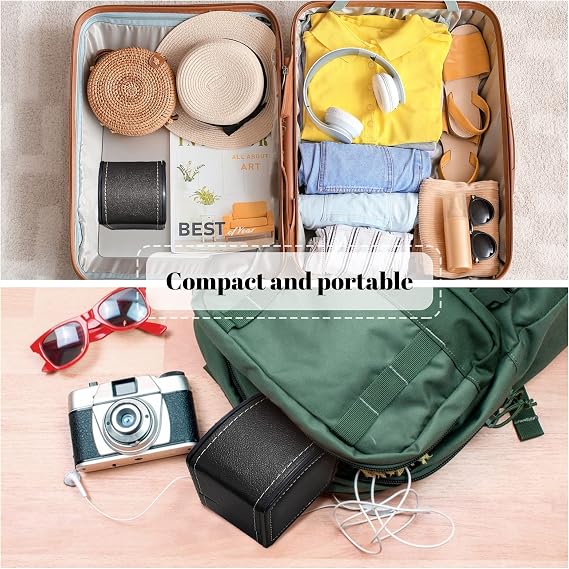 FuninCrea Watch Case, Single PU Leather Watch Travel Case Jewelry Storage Case Organizer with Removable Cushion, Portable Square Watch Box Bracelet Holder for Most Watches, Smart Watch (black)