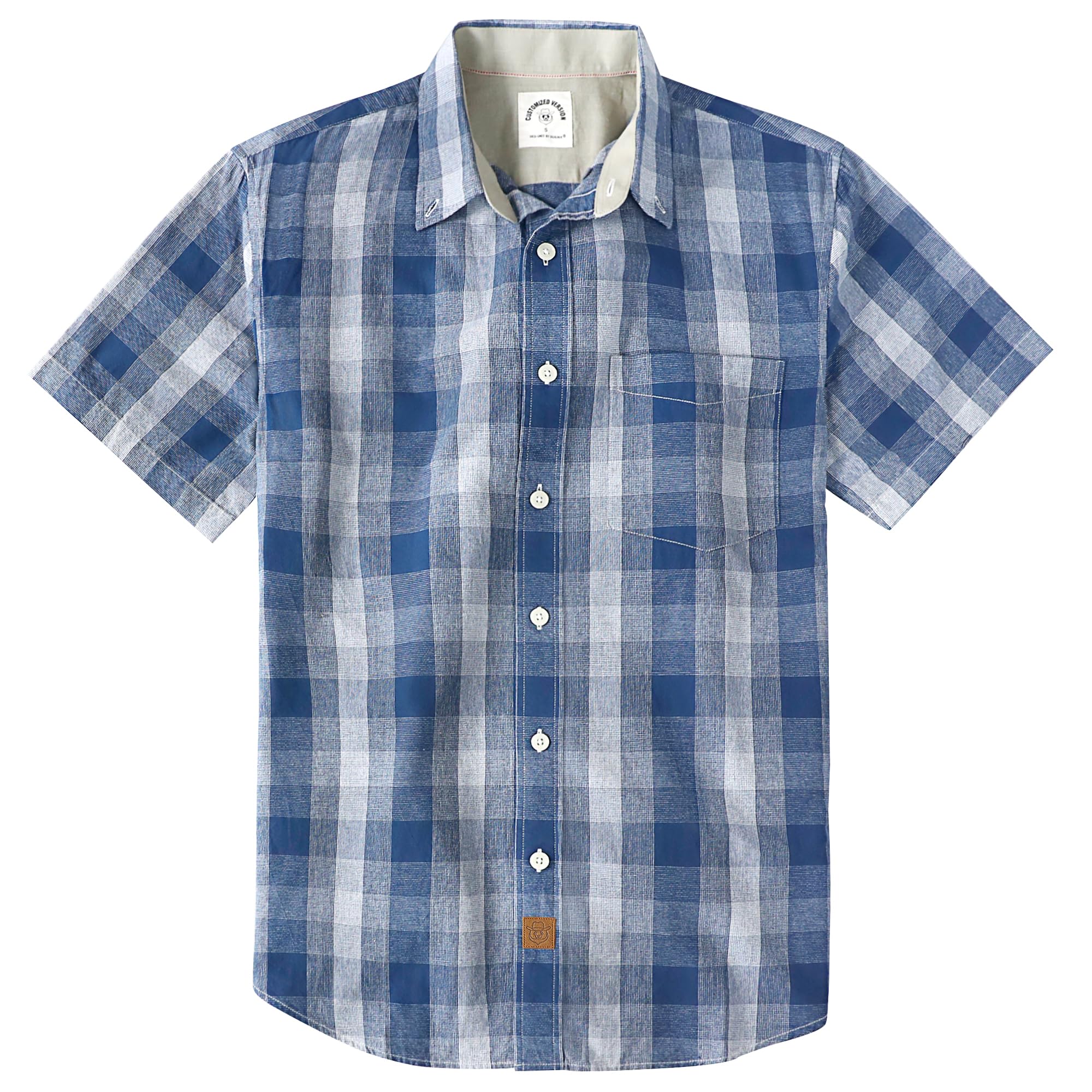 Dubinik® Mens Short Sleeve Button Down Shirts 100% Cotton Plaid Men's Casual Button-Down Shirts with Pocket