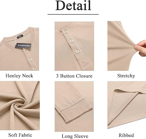 Miniatura 6 de COOFANDY Camisas Henley de manga larga para hombre, camisetas elásticas acanaladas, camisetas básicas casuales de moda