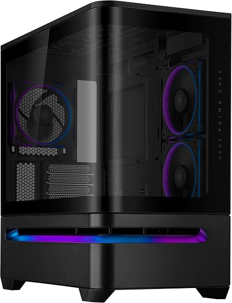ASUS PRIME AP202 TG ARGB BLK, Case mATX Nero, Pannelli in Vetro Temperato | Montaggio Tool-Free, Supporto per Dissipatori da 360mm, Schede Grafiche da 420 mm e PSU da 200 mm, 3 Ventole ARGB Integrate