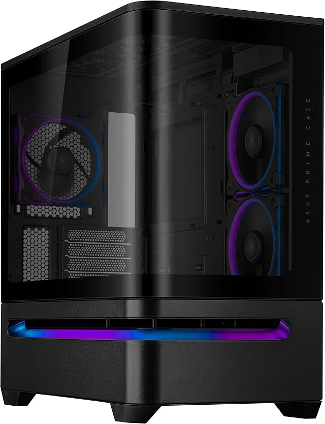 ASUS PRIME AP202 TG ARGB BLK, Case mATX Nero, Pannelli in Vetro Temperato | Montaggio Tool-Free, Supporto per Dissipatori da 360mm, Schede Grafiche da 420 mm e PSU da 200 mm, 3 Ventole ARGB Integrate