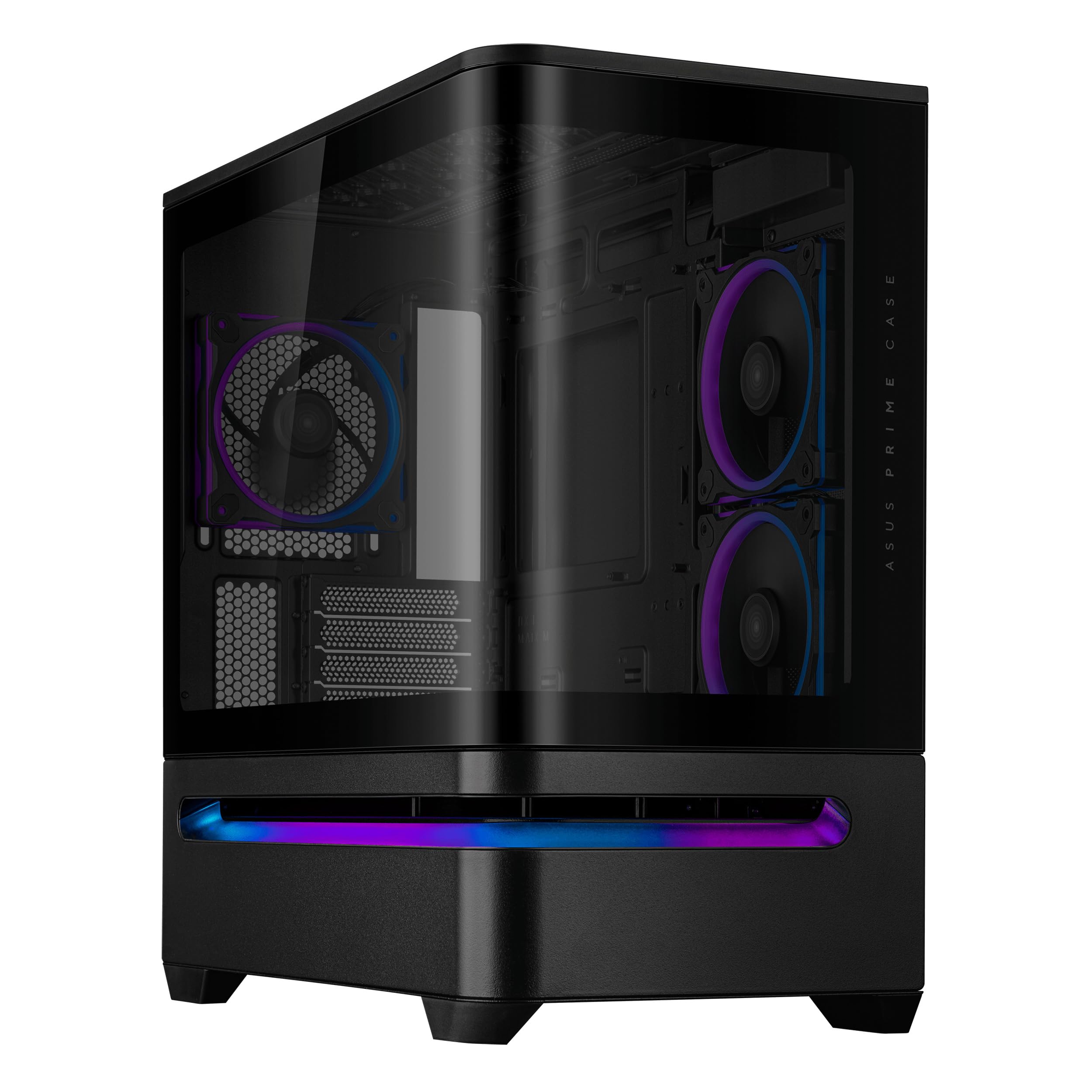 ASUS Prime AP202 ARGB Black mATX pc case with Fully Tempered Curved Glass, Supports Graphics Cards up to 420mm Long, 360mm Long radiators, Easy-Detach Rail, Patented Slot Vent, 3 Built-in ARGB Fans
