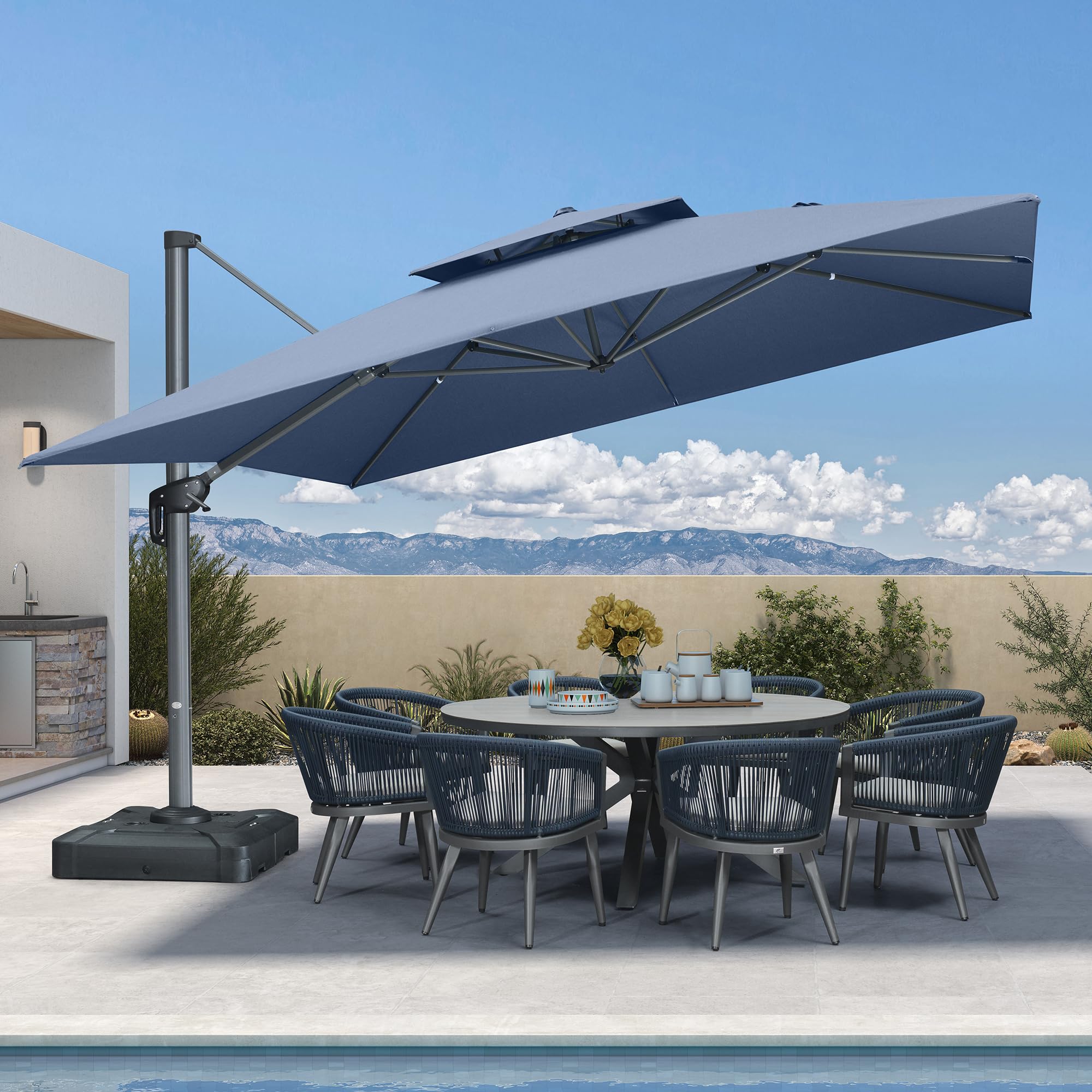9 umbrella patio WESTLAKE 9 Ft Solar LED Patio Umbrella, Beige