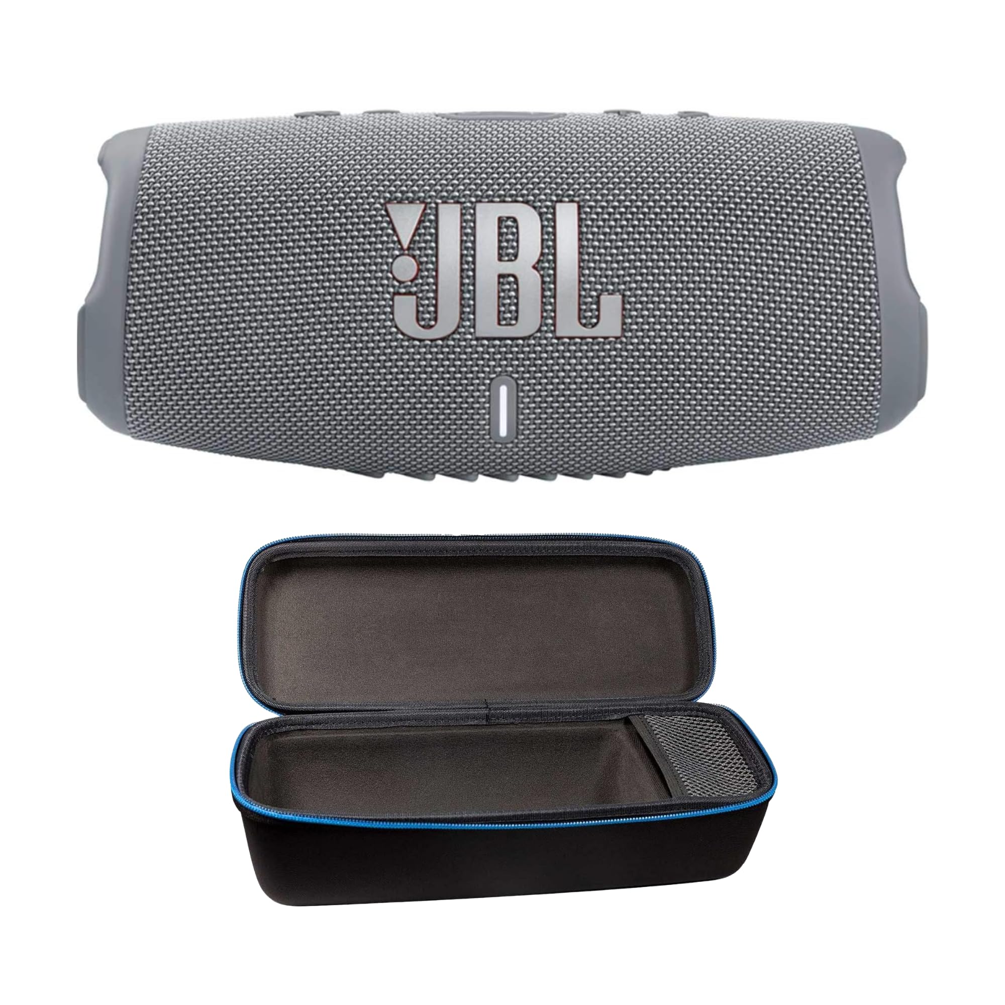 JBL Charge 5 Gray Bundle with divvi Protective Hardshell Case Black
