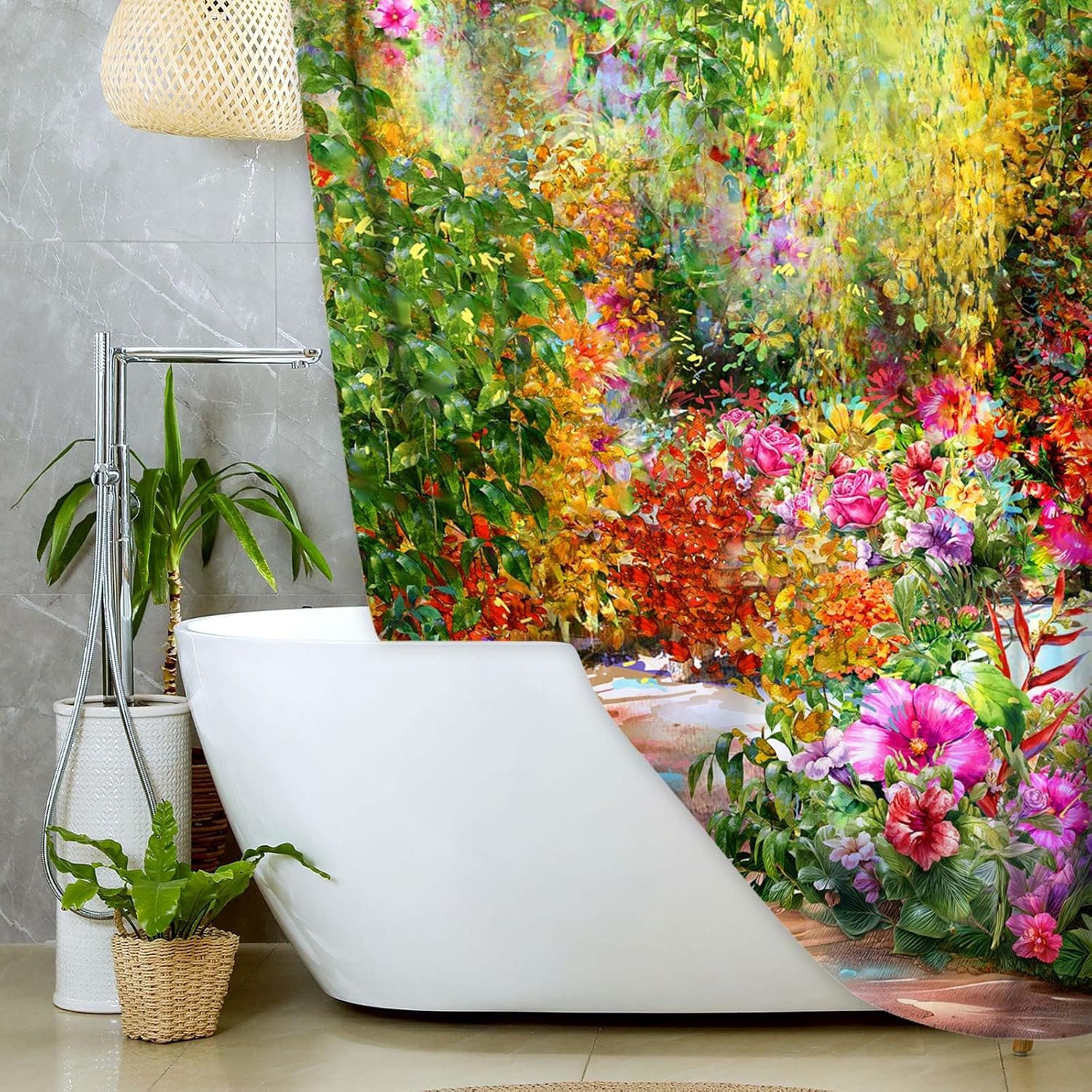 JAWO Floral Shower Curtain Spring Summer Mystic Secret Watercolor Flower Garden Bathroom Accessory Set Vintage Floral Shower Curtain for Bathroom with Hooks