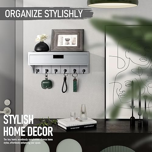 Miniatura 8 de Rebee Vision Soporte de pared para llaves y correo con organizador de 2 cajones soporte para llaves de granja para pared con 6 ganchos para llaves y