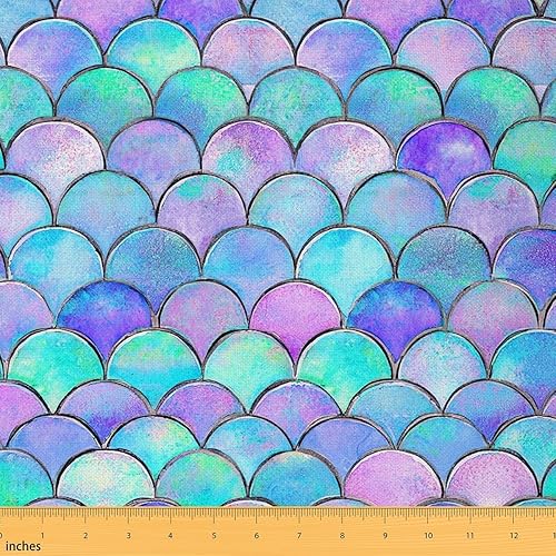 The Yard - Tela de sirena para niños, diseño de escamas de peces decorativas y diseño de animales marinos, tela de tapicería femenina arcoíris para