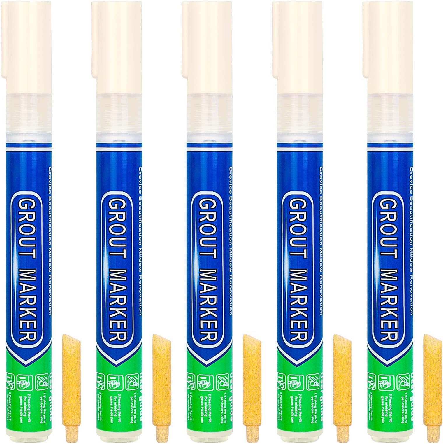 Tiles Grout Pen, 5 PCS Grout Pen for Restoring Tile Grout in bathrooms & Kitchens, Tile Gap Repair Refresh, Waterproof Grout Marker Pen, Grout Pen for Tiles (Off white)