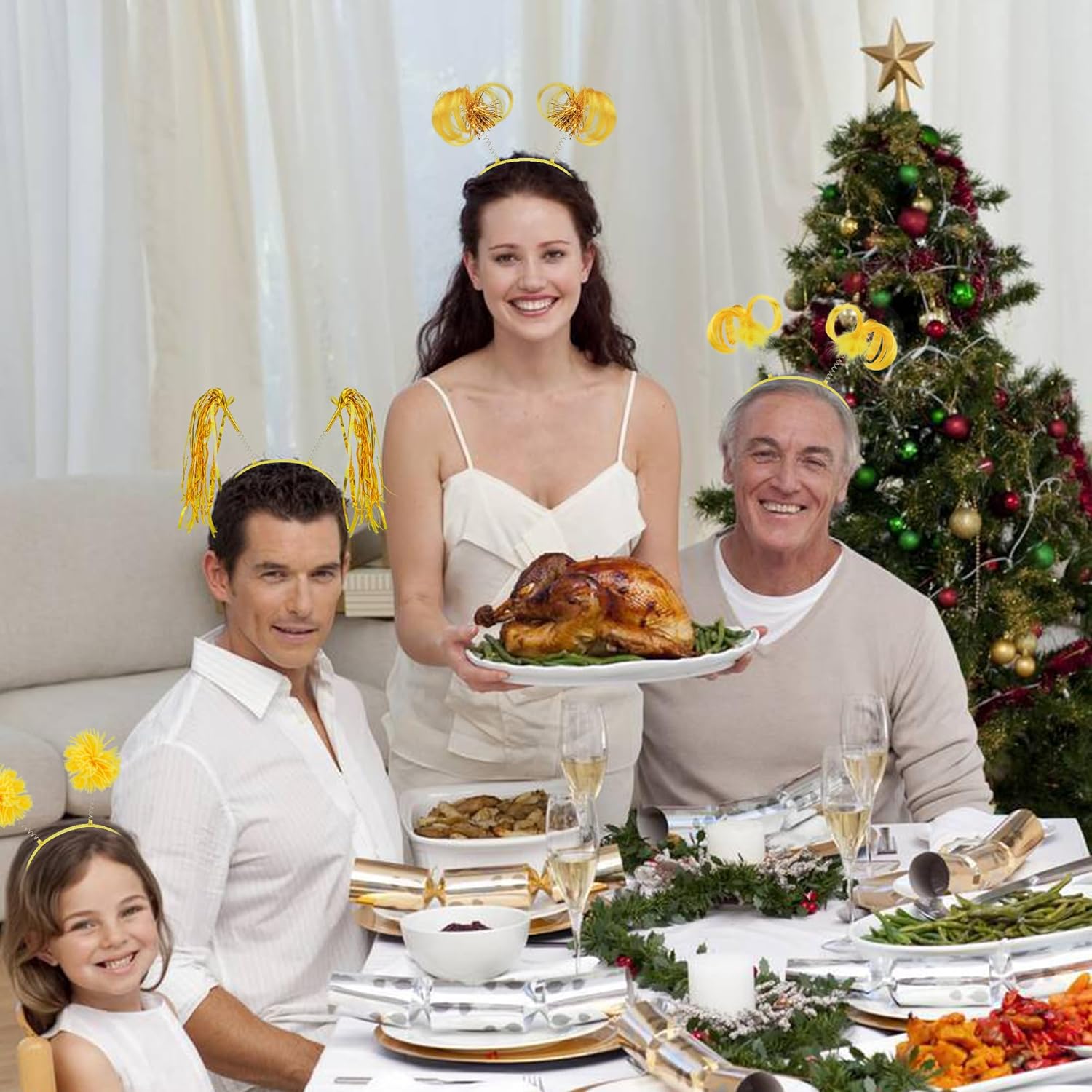 COCIDE 8Pcs Pom Pom Headbands Party Headbands Tinsel Wrapped Ponytails Headbopper Headwear for Birthday Festival - Image 4