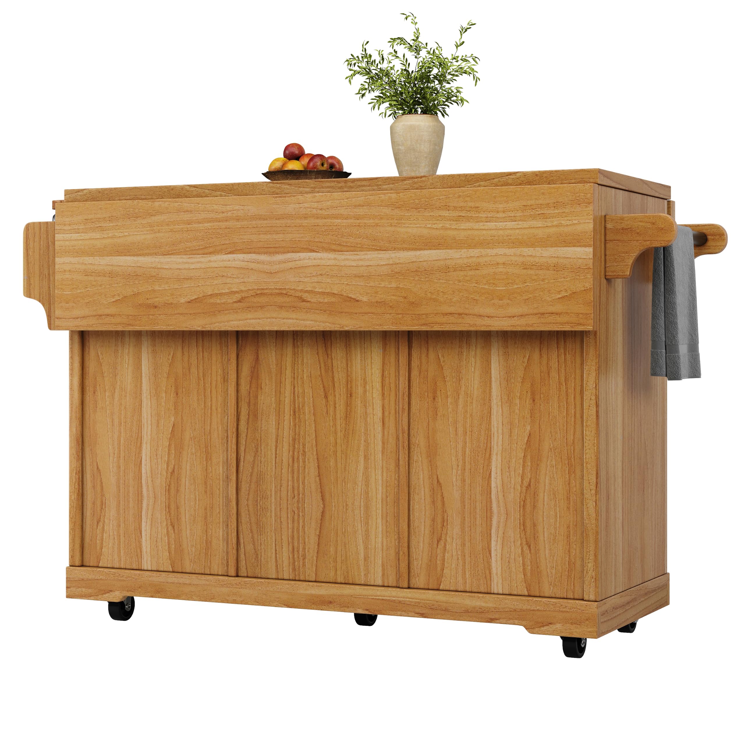 SUKY Carrito de servir con extensión de mesa plegable, 95 cm de altura ergonómica, cajones, encimera, ruedas con bloqueo, color marrón oscuro