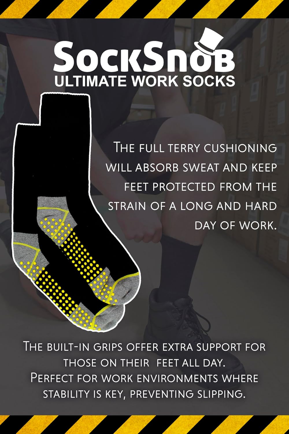 Sock Snob - 3, 6, 12 & 24 Pairs Mens Ultimate Work Heavy Duty Socks With Grips