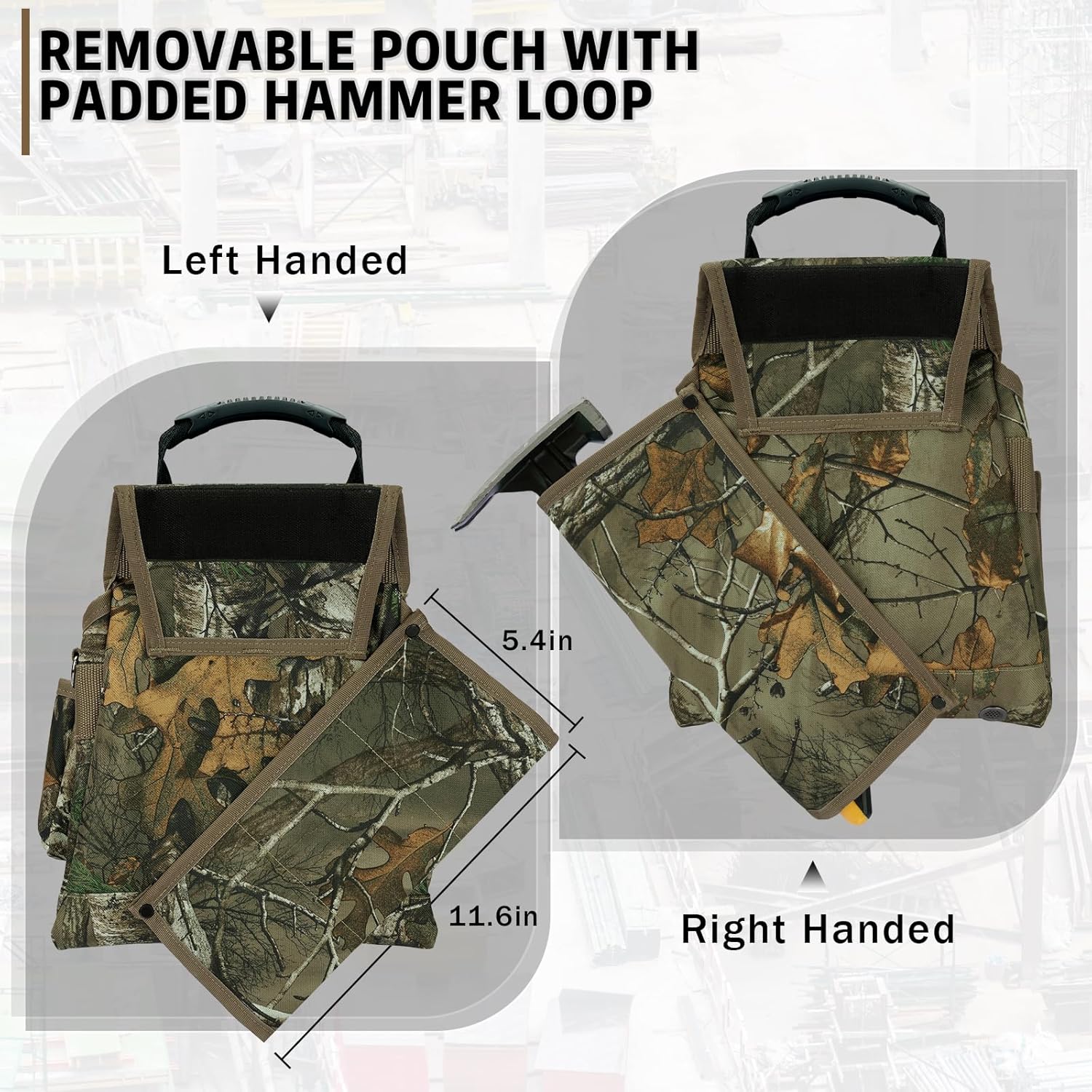 KUNN Professional Tool Belt with Suspenders for Men, Heavy Duty Framing Tool Belts with Detachable Padded Suspenders & Multi-Pocket Pouch for Carpenters, Construction, Electricians, Roofing,Camo - Image 3