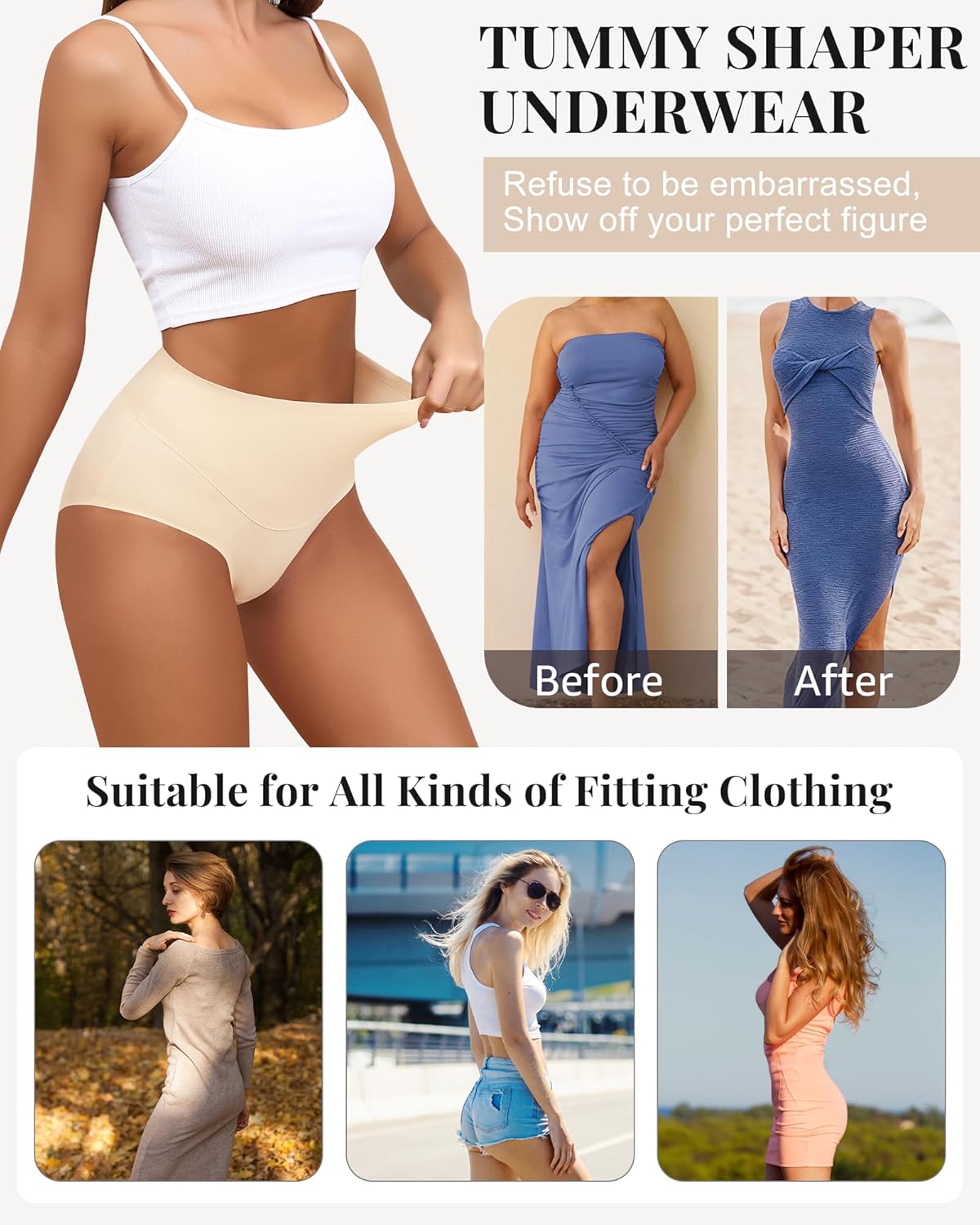 LEVAO Tummy Control Underwear for Women High Waist Seamless Brief No Show Body Shaper Slimming Underwear 4 Pack S-XXL - Image 5