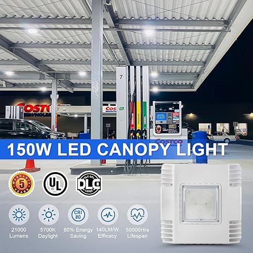 Miniatura 10 de Luz LED de toldo de 150 W, 21000 lm LED para gasolinera, luz de techo LED blanca fría de 5700 K, luz de techo LED de garaje (equivalente a 600 W