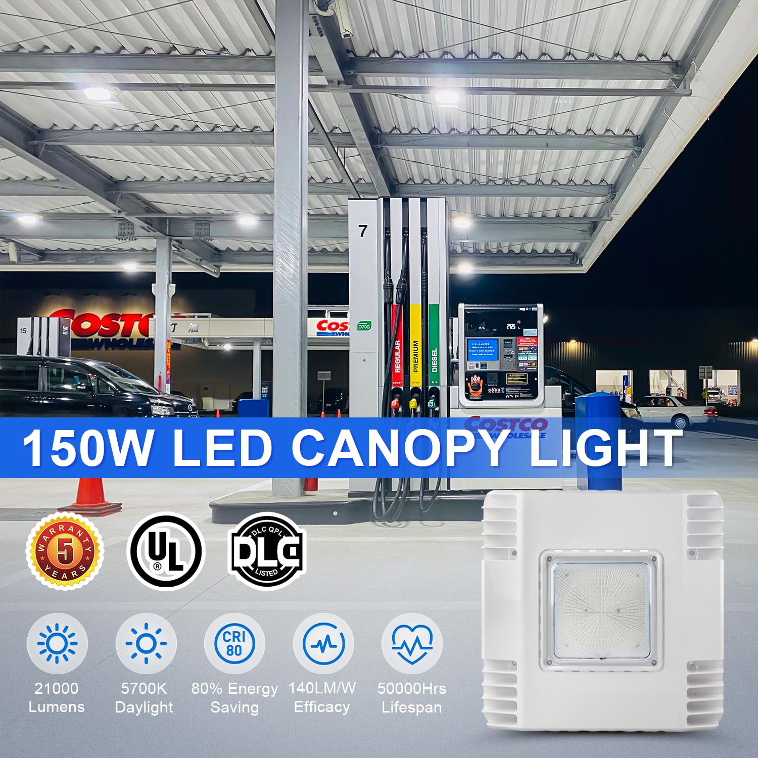 150W LED Canopy Gas Station Light 21000LM 5700K Cool White Surface Mount LED Carport Ceiling Light Commercial Canopy — view 2