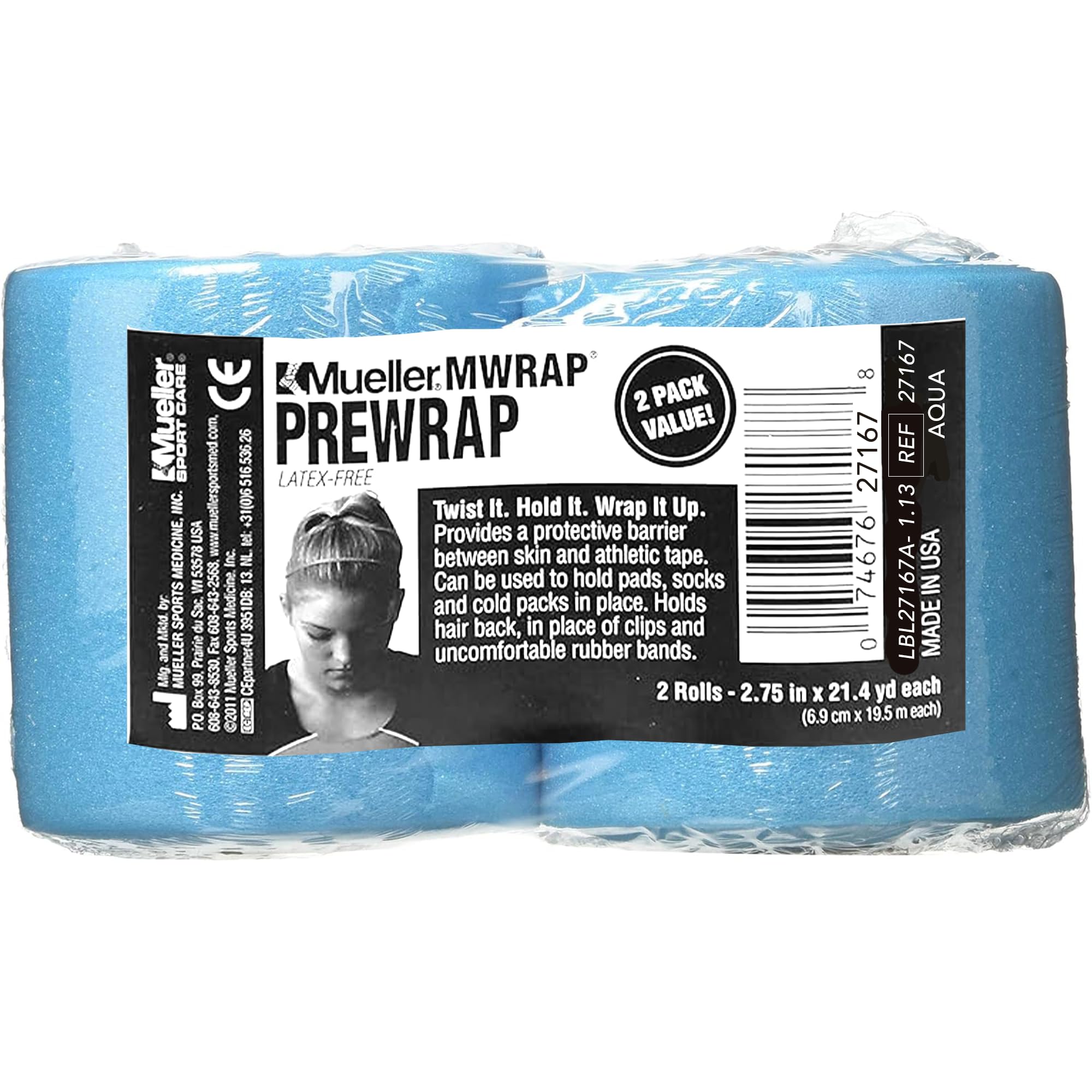 Mueller Sports Medicine MWrap, Pre Wrap, Athletic Tape Underwrap for Sports, Hair, Ankles, Wrist, Hands and Knees, Water-Resistant, Latex Free, 2.75" x 21.4 Yards Per Roll, 2 Rolls