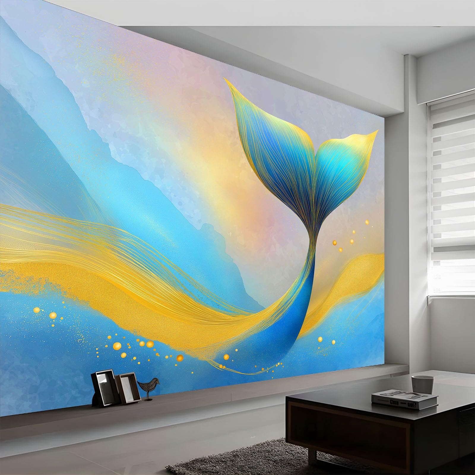 Niestandardowa fototapeta 3D, 200 x 140 cm, fantazyjna sztuka, syrenka, mural, gruba włóknina, niebieska tapeta do salonu, tło telewizyjne