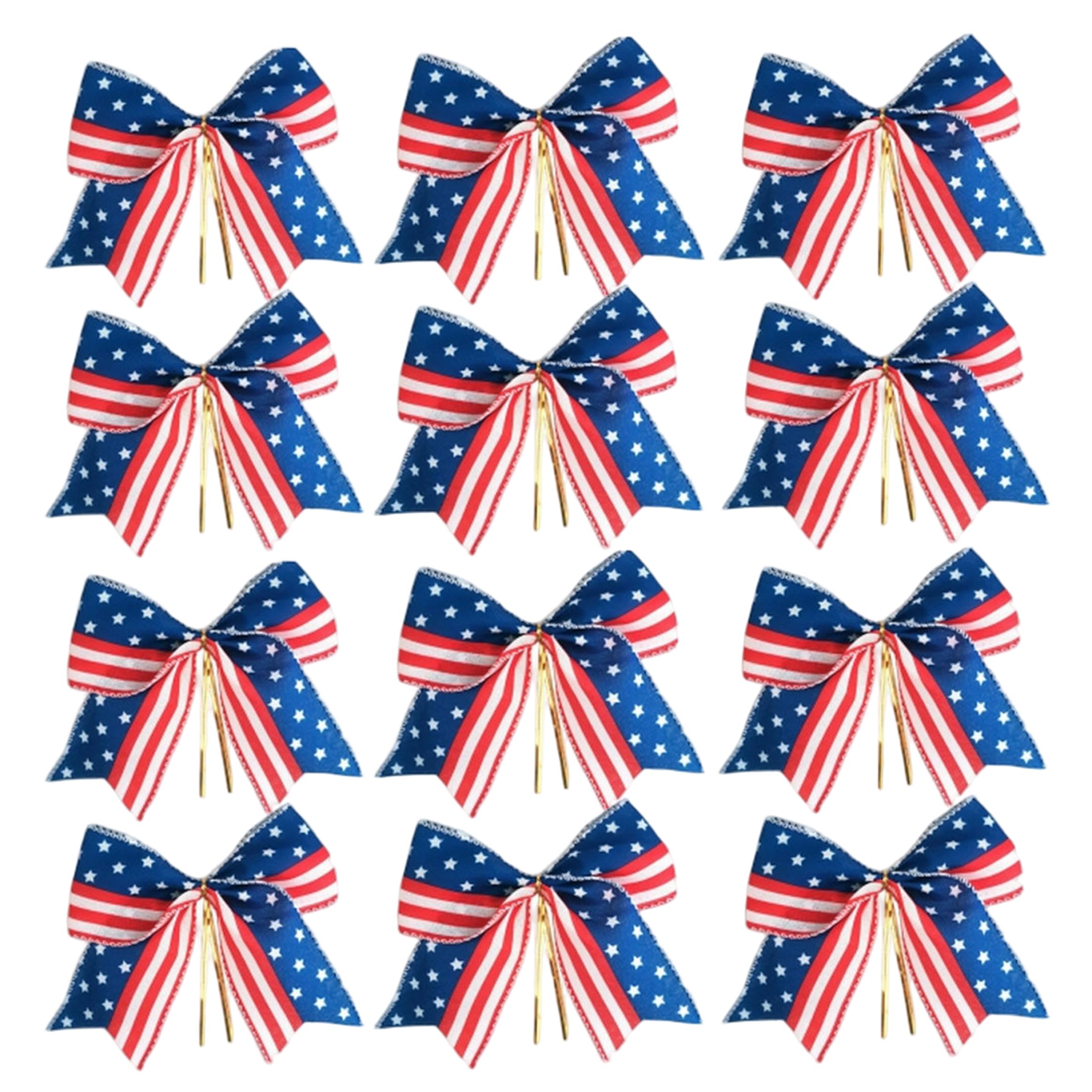 Neptuiby Patriotic Bows, 12PCS 4th of July Bows Structured Patriotic Decor Red White and Blue Bow for Indoor Outdoor, 6 Inch