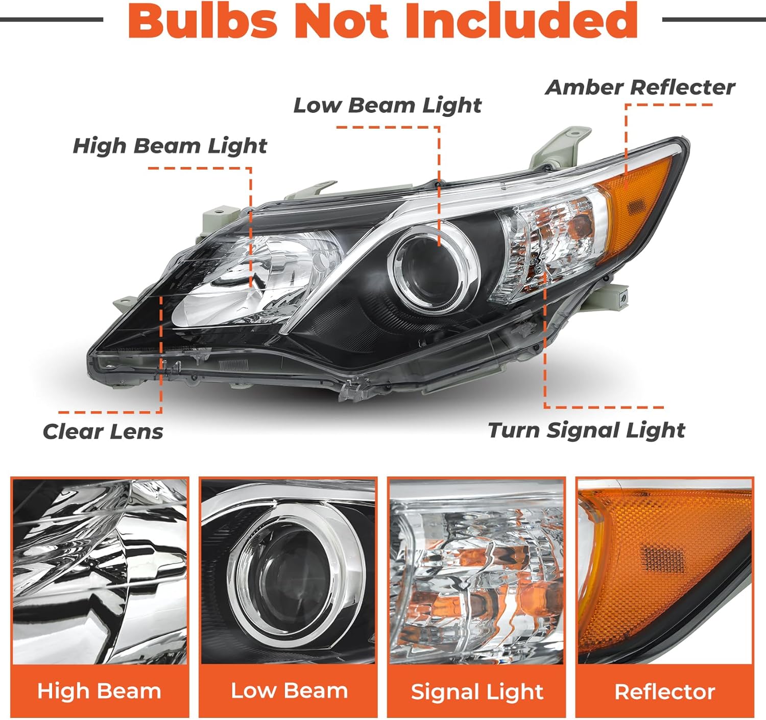 labwork Headlight Assembly Replacement for Toyota Camry SE 2012-2014 Headlights Projector Set Driver and Passenger Side