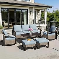 Vista 36 de Sofá de Mimbre Metálico para Patio de 75", Sofá Sillón de Ratán para Exteriores de 3 Asientos para Todo Tipo de Clima con Cojines Premium