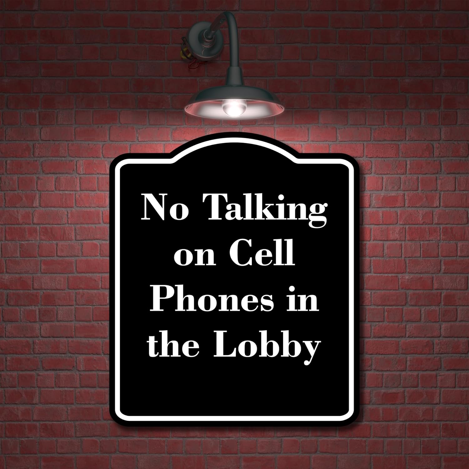 No Talking on Cell Phones in the Lobby BLACK Aluminum Composite Sign 20''x24''